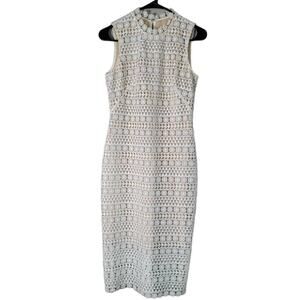 Shoshanna Midi Dress Mirian Crochet Lace Sleeveless White Nude Size 2